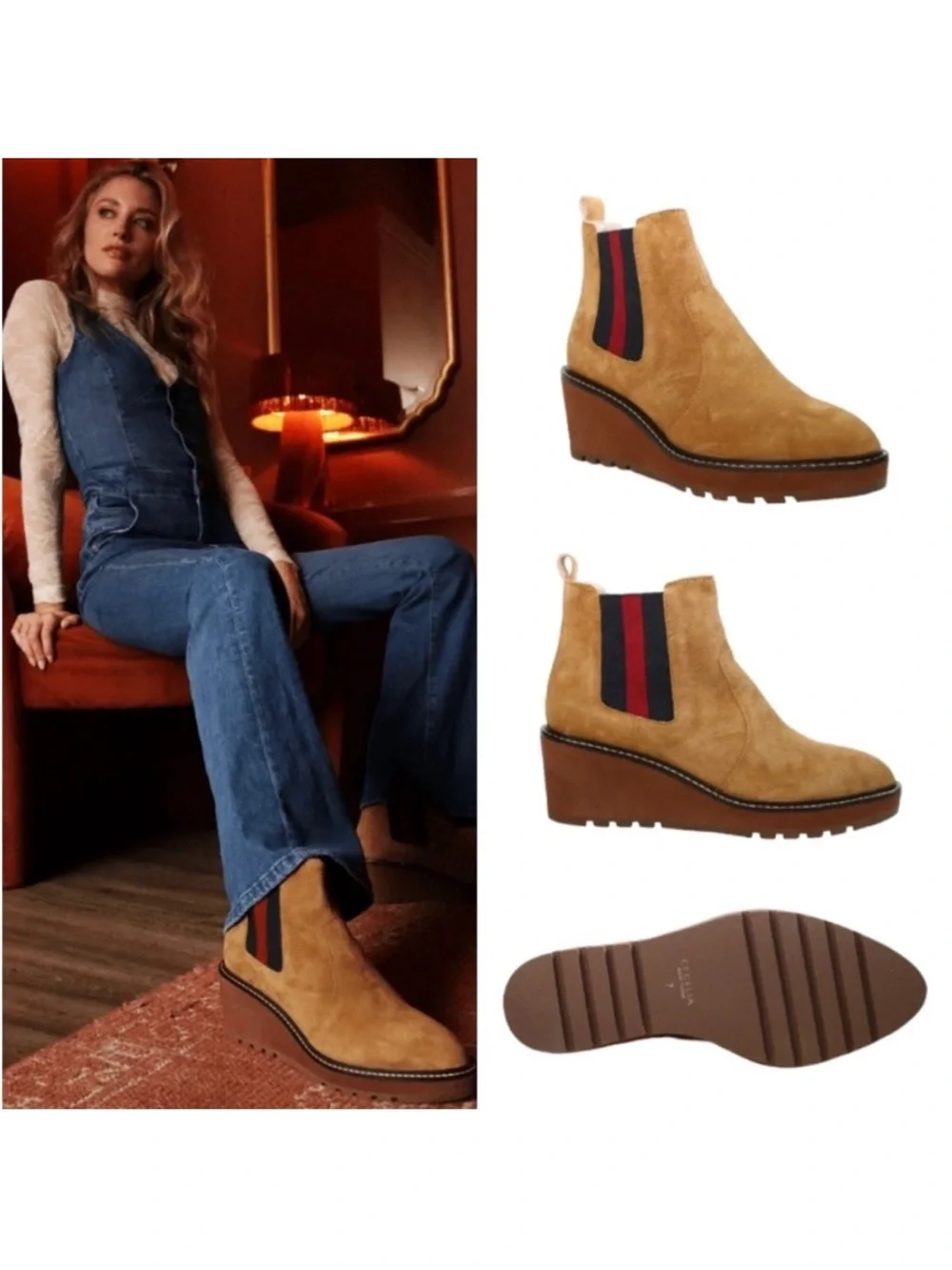 New! CECELIA NEW YORK GEMMA SLIP ON LOW WEDGE BOOT NUTELLA  SZ  9.5